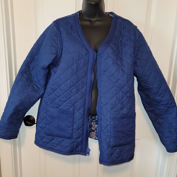 Passage Quilted Jacket Large Blue Floral Reversible Full Zip Cottagecore Boho - Picture 6 of 14